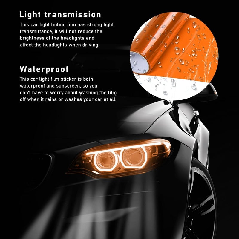 Wevdn Car Light Tint Film, 46.8" × 11.8" Extra-Wide Waterproof Headlight Taillight Tint Wrap Roll, Self Adhesive Film Sticker Sheet for Car Headlight Tail Lights with Squeegee+Cutter (Orange) - Image 4